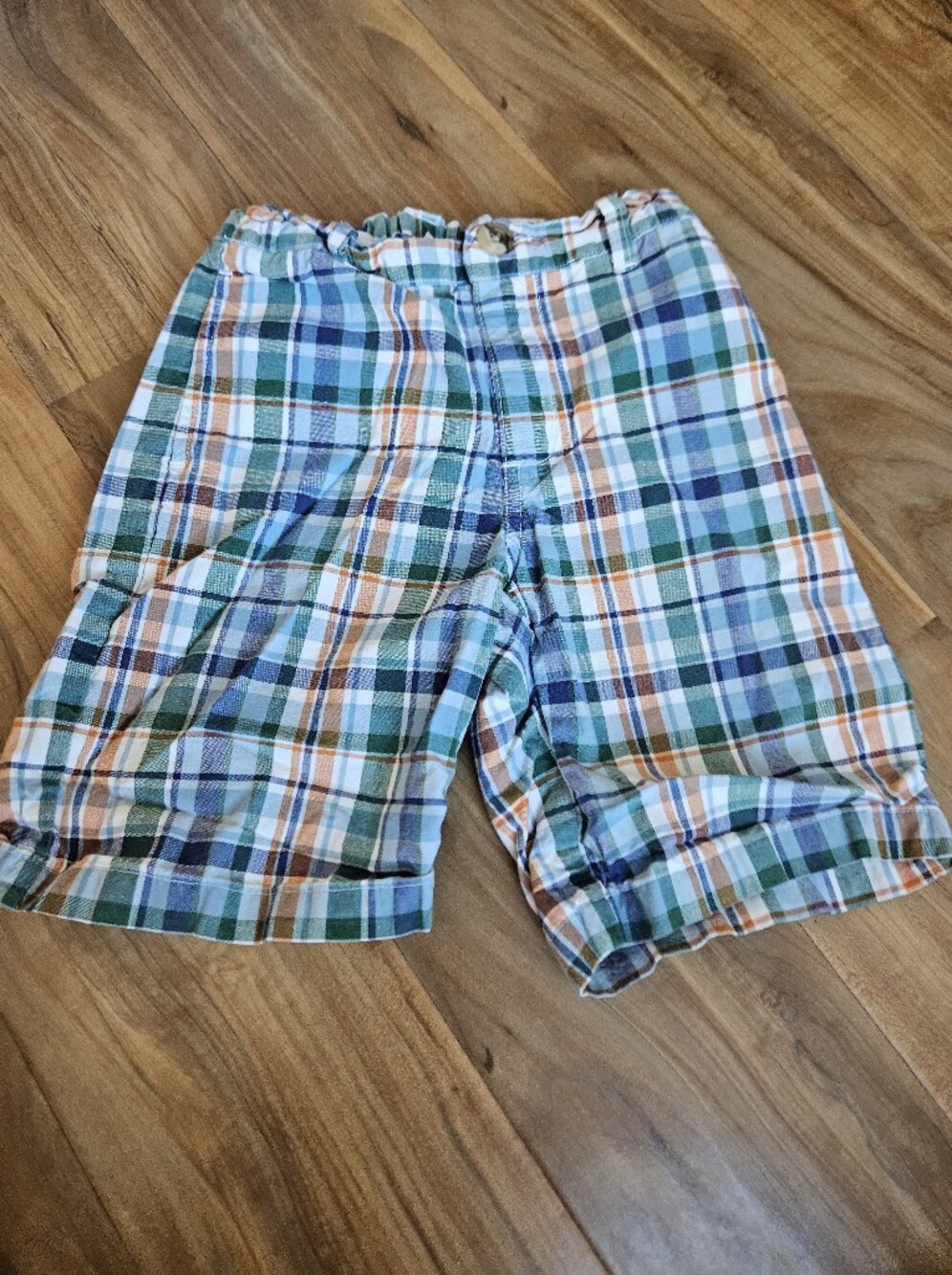 Janie and Jack Plaid Flat Front Shorts in Blue, Green & Orange 4t
